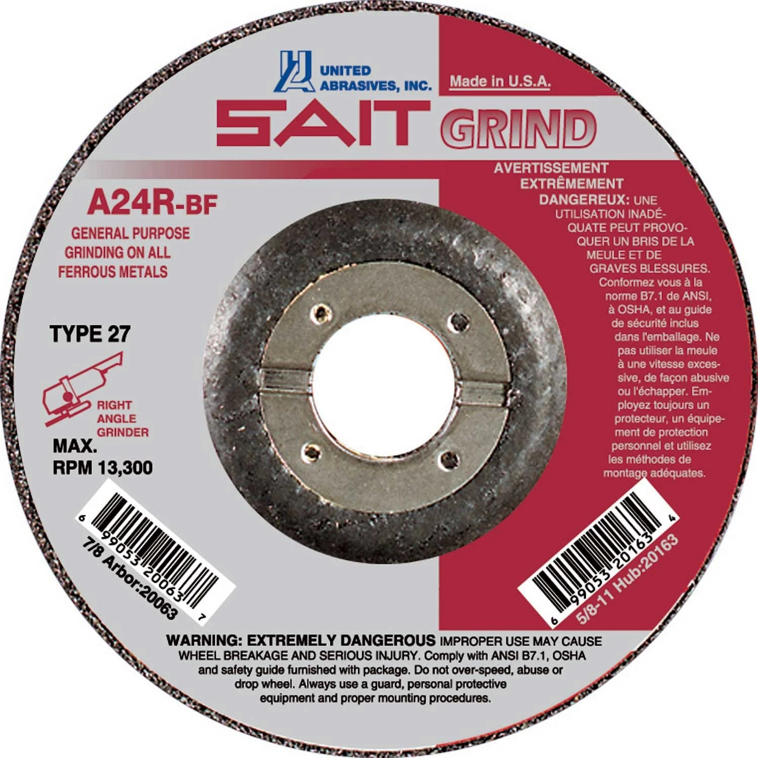 United Abrasives - Sait 20073 5" X 1/4" General Purpose Grinding Wheel 3 United Abrasives - Sait 20073 5" X 1/4" General Purpose Grinding Wheel