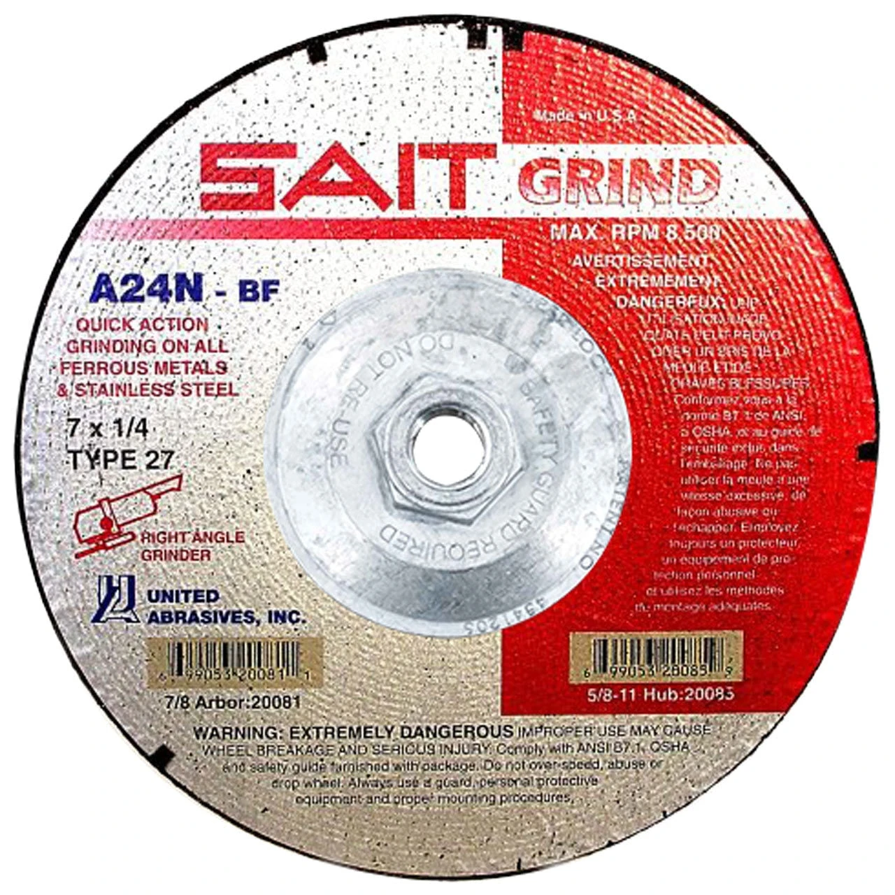 United Abrasives - Sait 20085 7" X 1/4" Quick Action Grinding Wheel 3 United Abrasives - Sait 20085 7" X 1/4" Quick Action Grinding Wheel