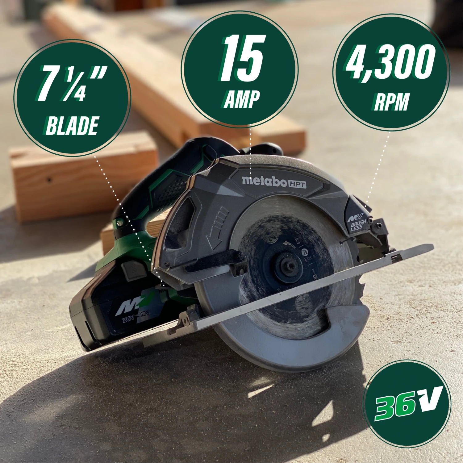 Metabo HPT C3607DAQ4 36V MultiVolt 7-1/4" Circular Saw (Tool Only) 4 Metabo HPT C3607DAQ4 36V MultiVolt 7-1/4" Circular Saw (Tool Only) - Image 2